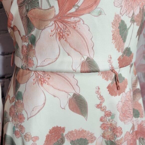 Vintage Floral Sheer Long Sleeve Midi Dress, size Medium - Picture 3 of 9